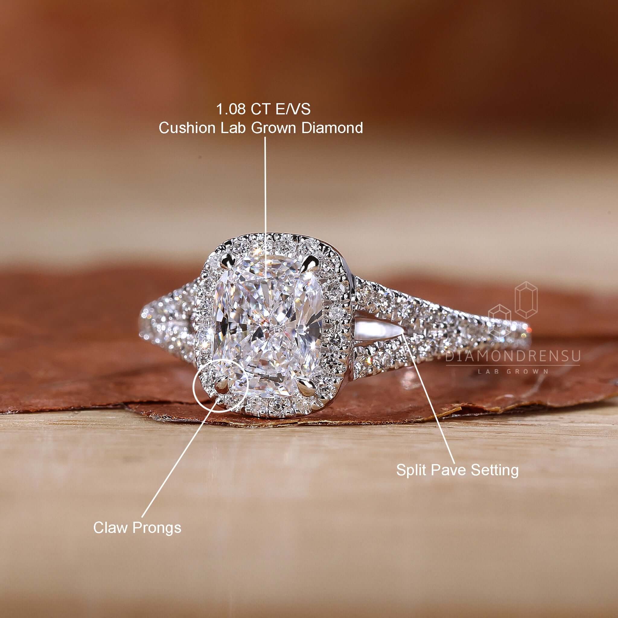 Elongated Cushion Cut Engagement Ring - Close-up