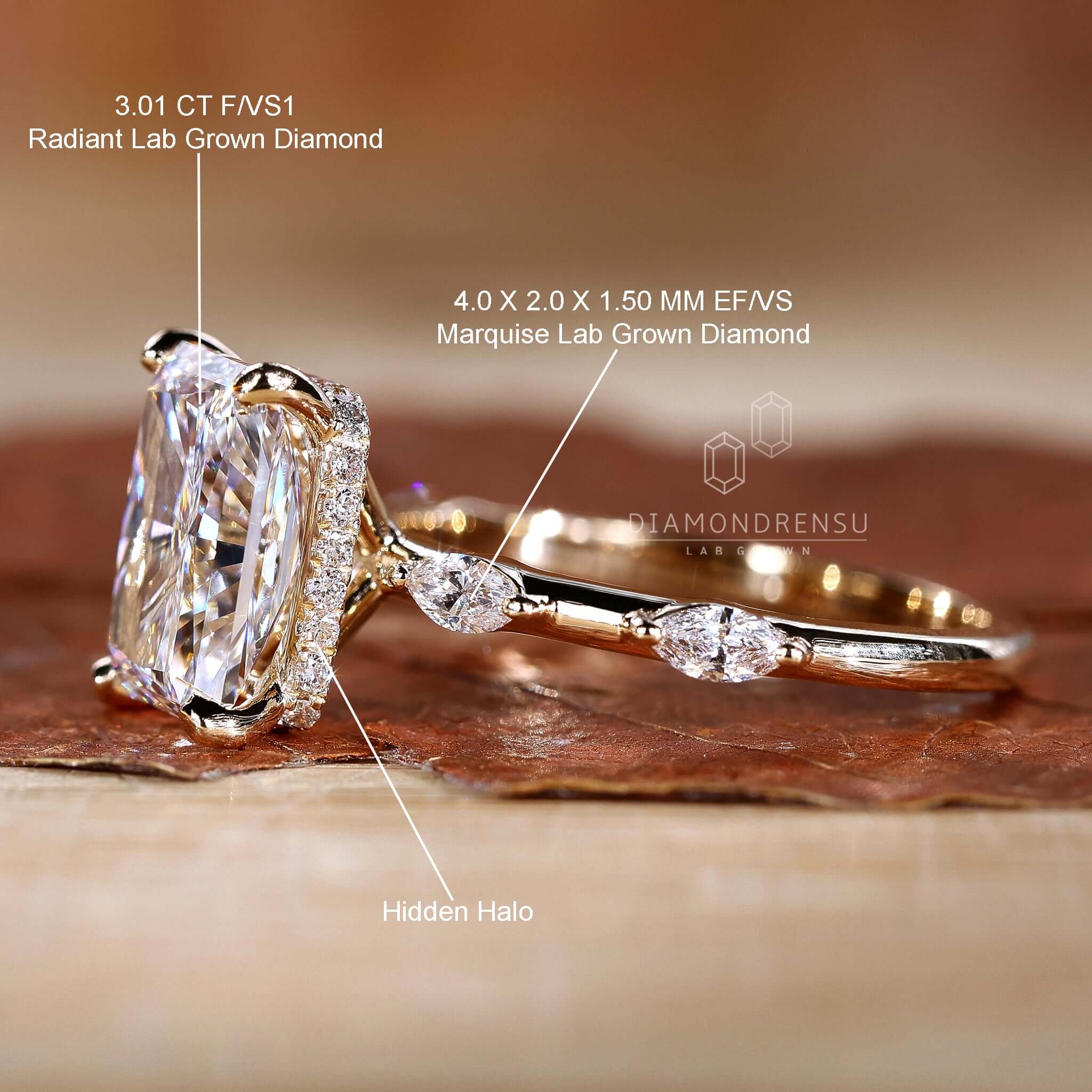 Elegant hand showcasing a radiant cut ring, capturing its distinct and luxurious style
