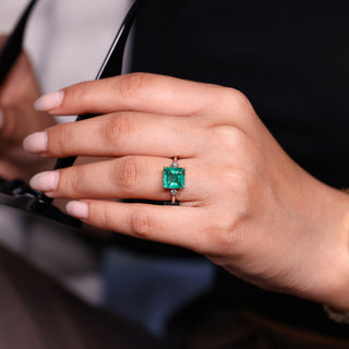 Asscher Cut Emerald Hidden Halo Engagement Ring