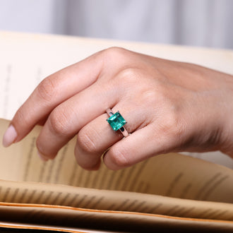 Asscher Cut Emerald Birthstone Ring in Solitaire Setting