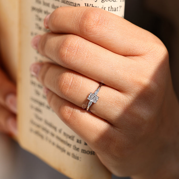 IGI certified three diamond ring with lab grown diamonds.