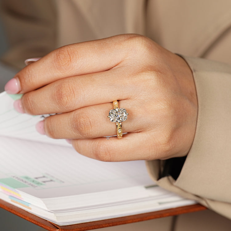 Vintage style cushion cut diamond ring.