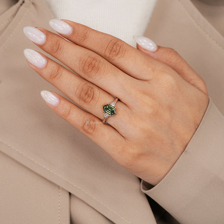 Nature inspired hexagon shape diamond ring.