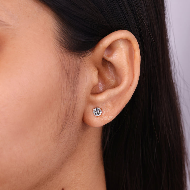 Diamondrensu lab diamond earrings with push back and prongs.