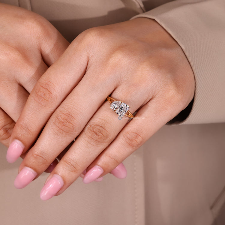 Handmade two stone engagement ring by Diamondrensu.