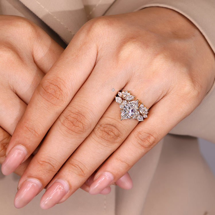 Handmade seven stone marquise ring with open gap.