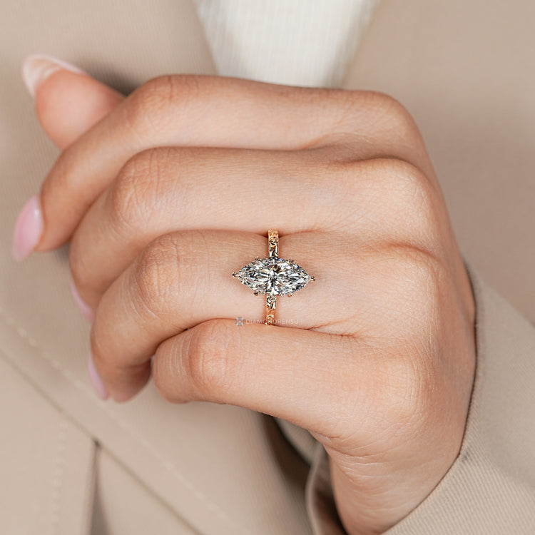 IGI certified lab grown diamond Art Deco engagement ring.