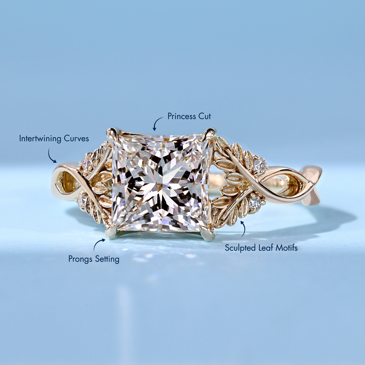 Princess Cut Diamond Ring with Round Side Stones and Twisted Shank