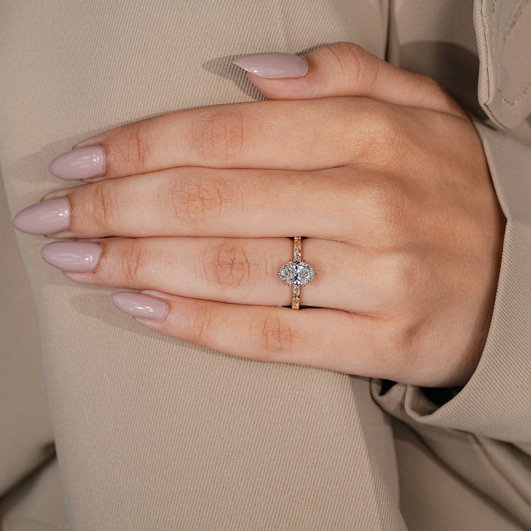 IGI certified lab grown nature inspired oval diamond ring.