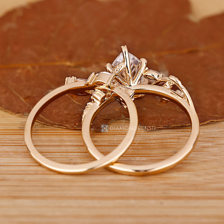 Nature inspired engagement ring with leaf prong setting.