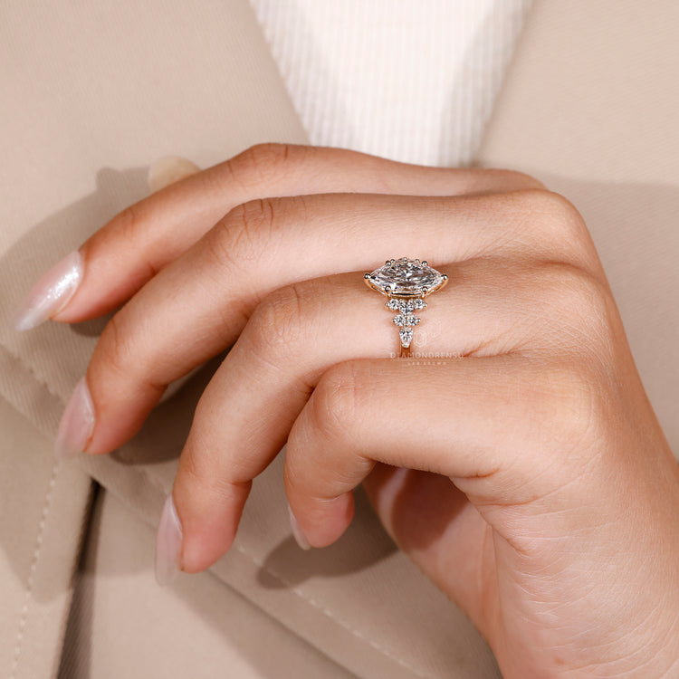 Round prong setting on nature-inspired diamond ring
