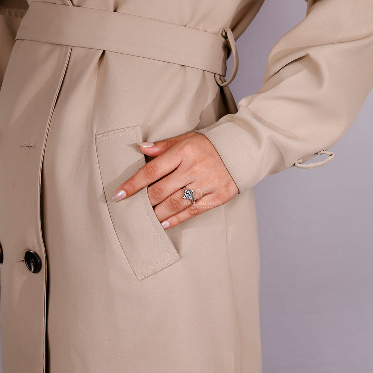 Custom diamond ring with marquise cut engagement stone and cathedral setting.
