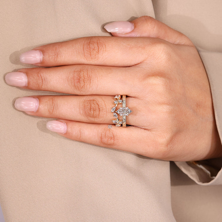 Dutch Marquise bridal set with cluster diamond setting.