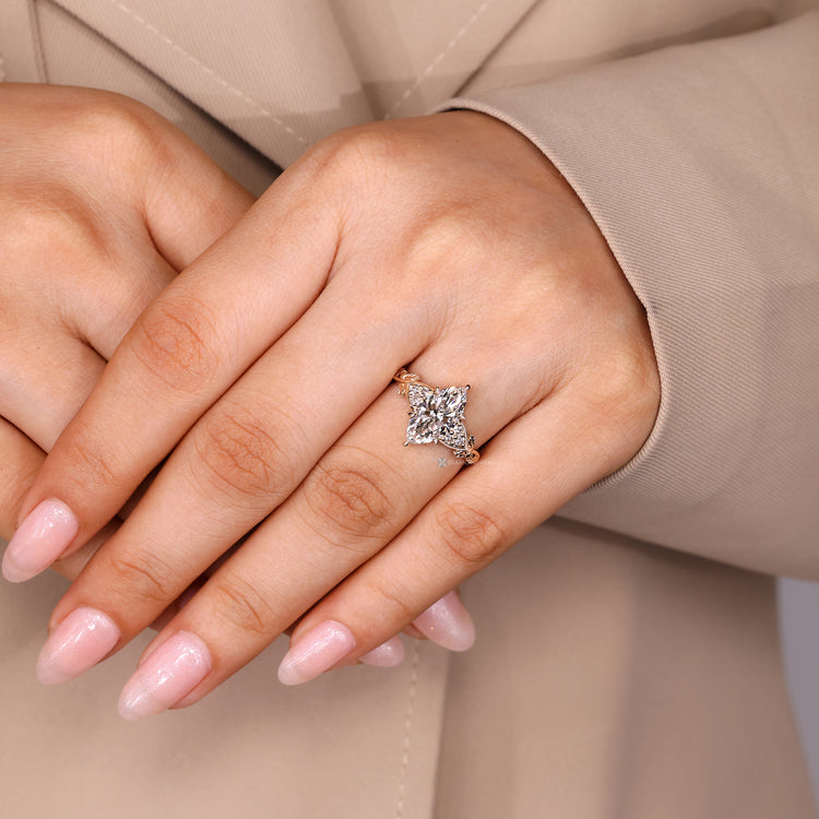 Lab grown diamond ring with nature inspired detailing.