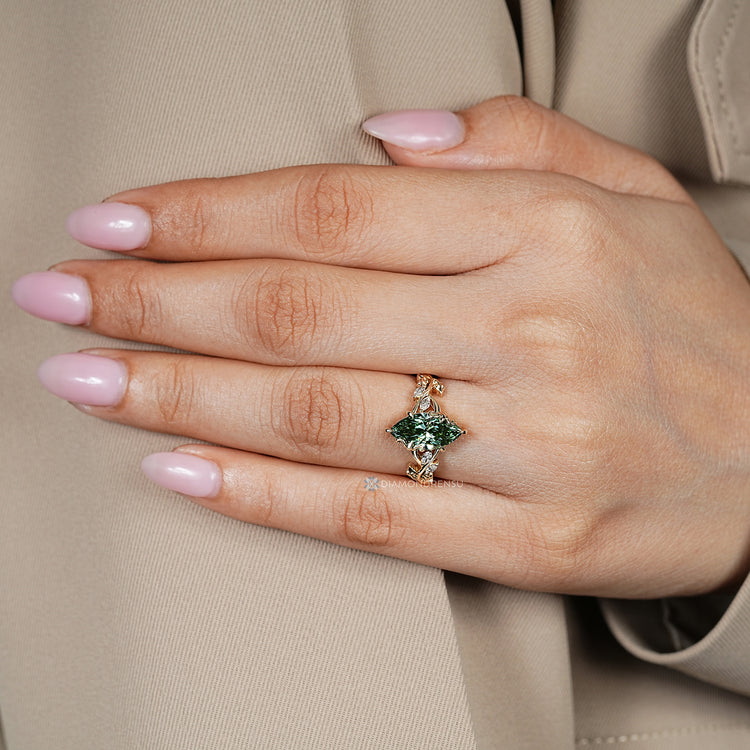 Nature inspired engagement ring with IGI certified lab grown diamond.