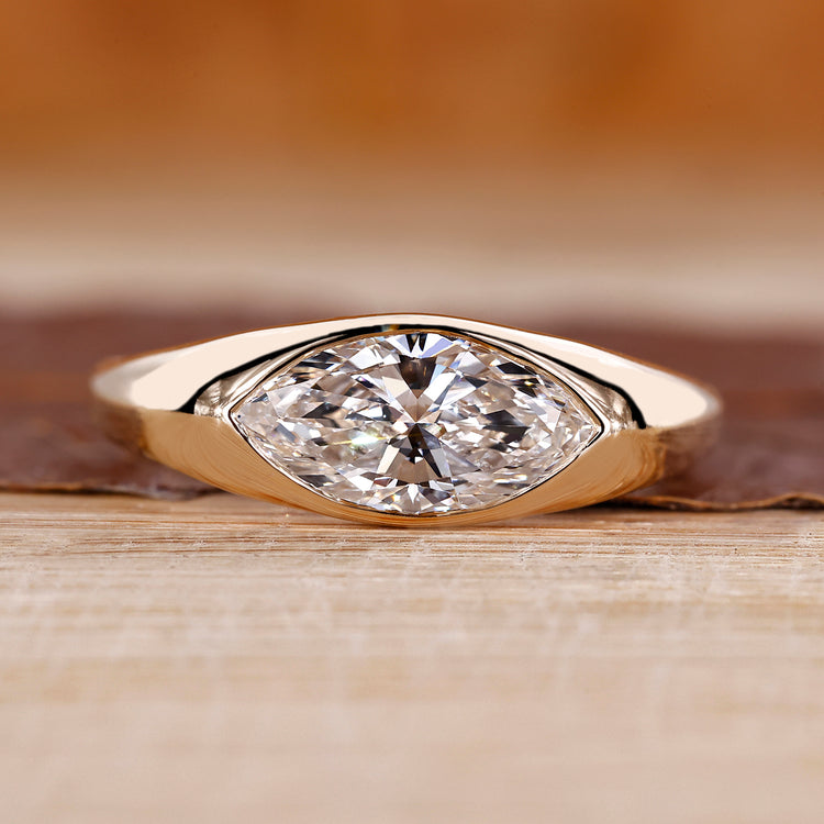 Marquise Cut Engagement Ring in Gypsy Setting