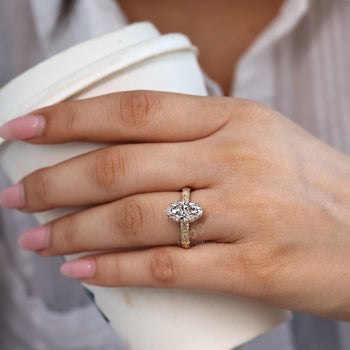 IGI Certified Marquise Diamond Ring with marquise and round pave diamonds.
