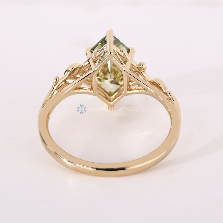 IGI certified lab grown green Dutch marquise diamond ring.