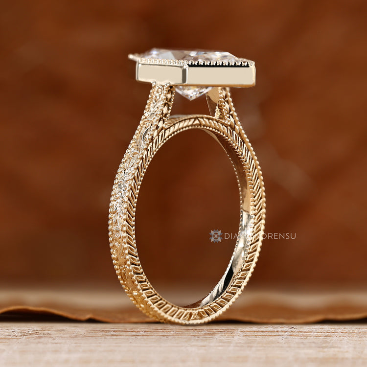 Diamondrensu handmade ring with Dutch marquise center stone.