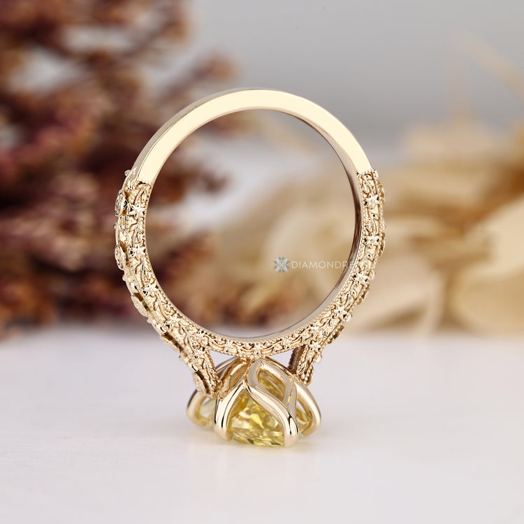 Lab grown diamond completes this handmade ring.