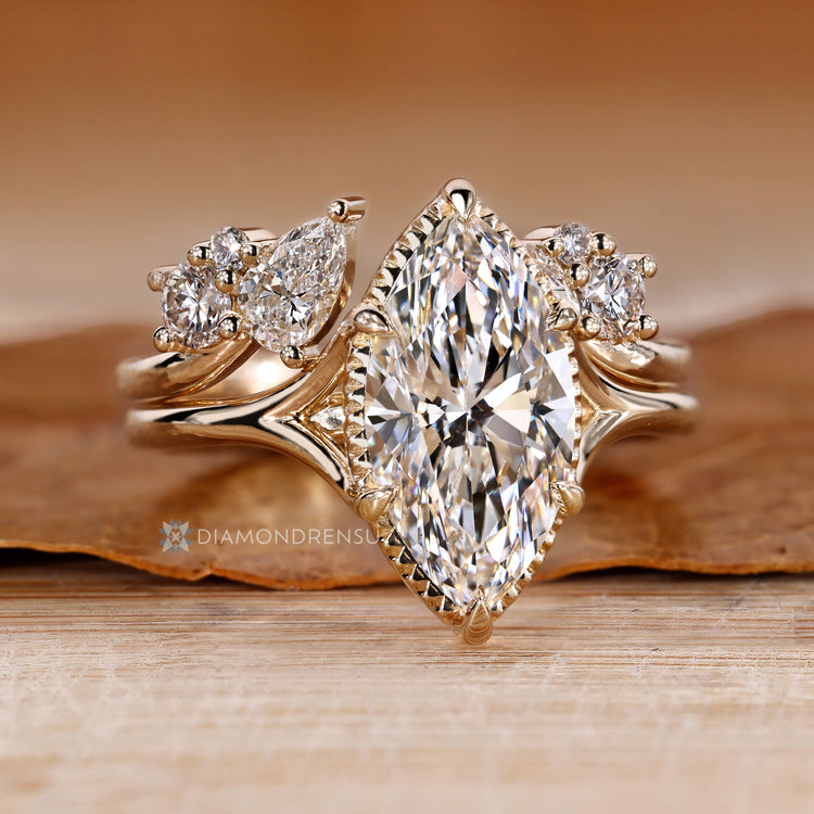 Marquise bridal set with a six claw prong setting.