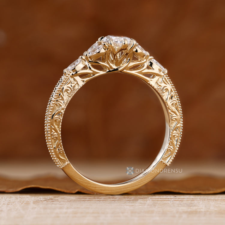 Diamondrensu marquise engagement ring with IGI certified lab grown diamond.