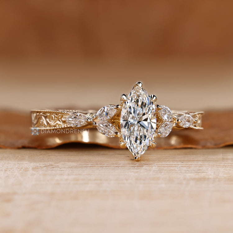 Seven stone style with tulip setting and six claw prong setting.