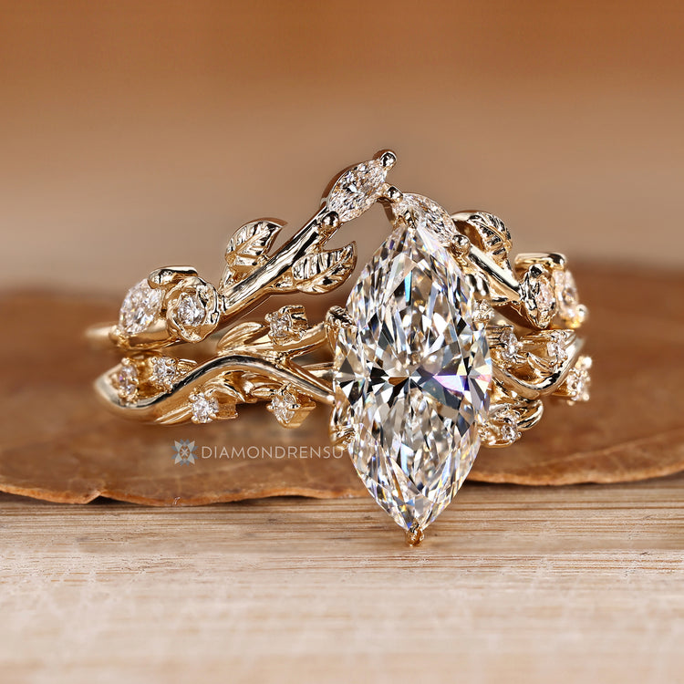 Marquise Bridal Set with Split Shank and Stackable Band