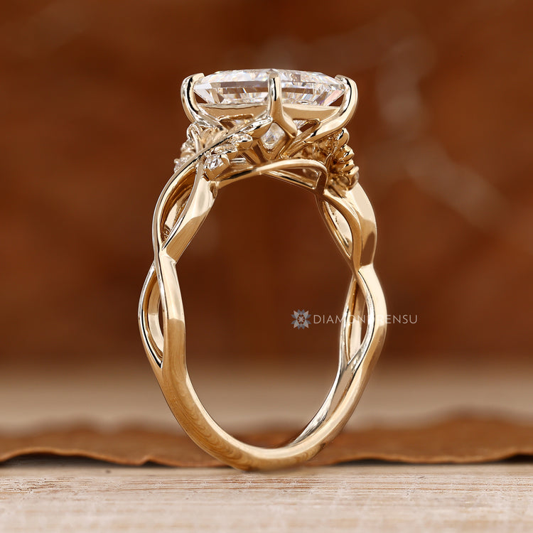 Princess Cut Diamond Ring with Round Side Stones and Twisted Shank