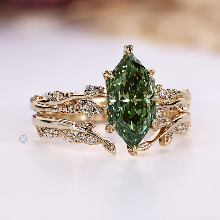Dutch marquise bridal set with leaf style prongs.