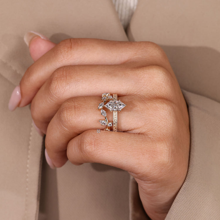 Lab grown Dutch Marquise diamond bridal set.