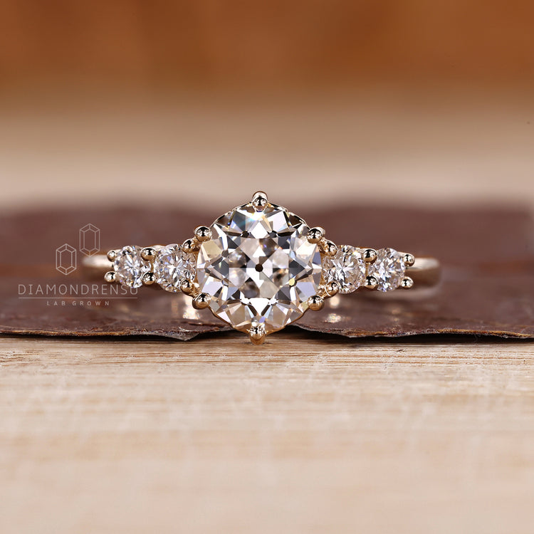 IGI certified ring with five stones and tapered shank design.