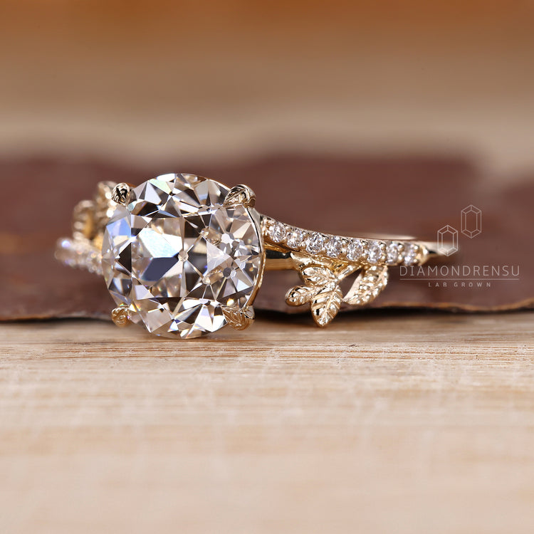 IGI certified lab grown diamond ring with round old european cut center.
