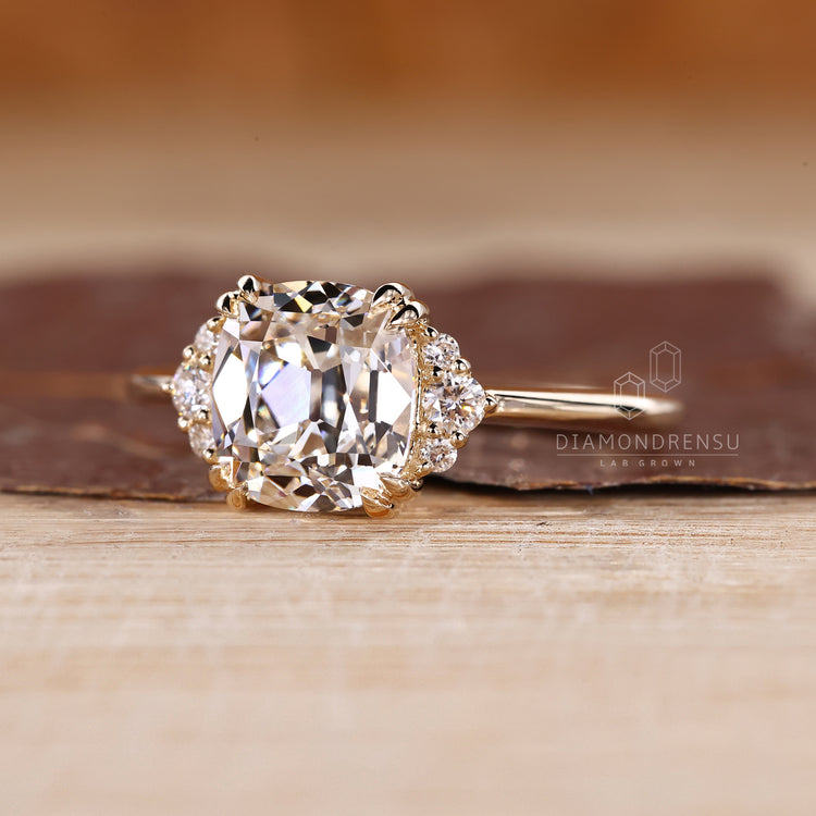 IGI certified lab grown old mine cut engagement ring.
