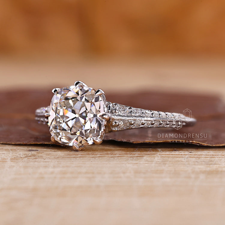 Handmade cushion old european diamond engagement ring by Diamondrensu.
