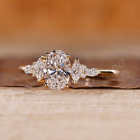 Lab grown oval diamond ring with unique muse setting.