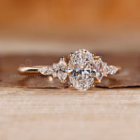 Oval shaped ring with secure four prong diamond setting.