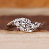 Marquise cut diamond ring in white gold.
