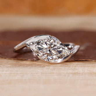 Marquise cut diamond ring in white gold.
