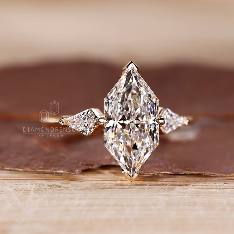 Dutch Marquise Engagement Ring with 2 Kite Cut Side Stone