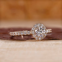 Yellow gold handmade ring with pave round cut diamonds.
