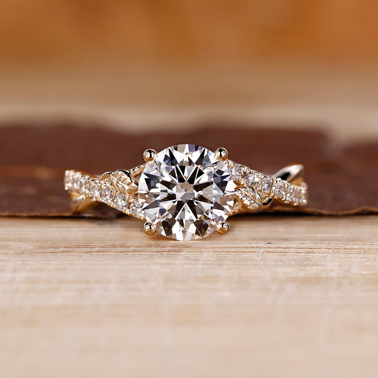 Nature Inspired Engagement Ring with round cut diamond ring.
