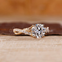 Handmade ring in twisted pave engagement ring setting.
