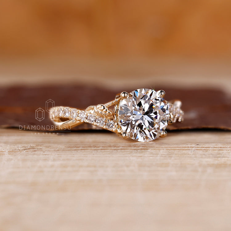 Handmade ring in twisted pave engagement ring setting.

