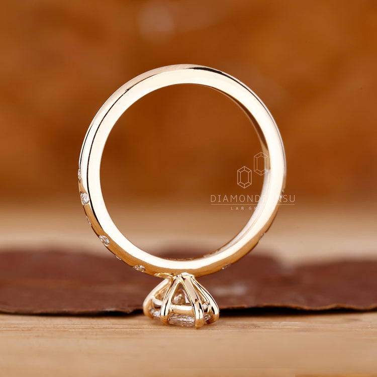 Handmade ring with 6 claw prong set ring detail.
