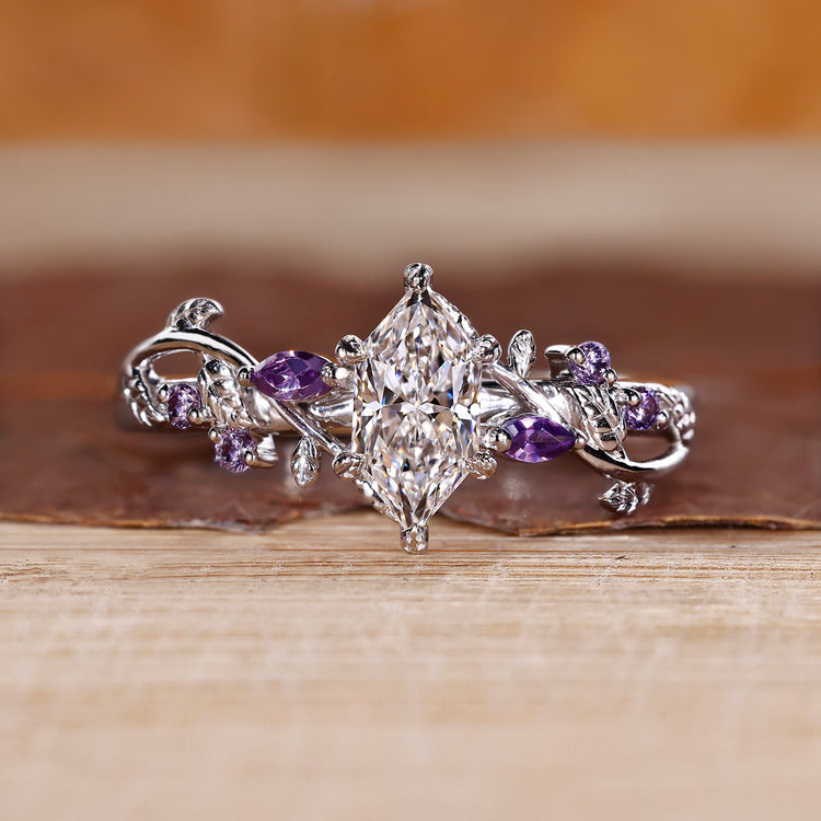 Nature inspired ring with dutch marquise and twisted shank handmade.
