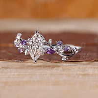 6 leaf style prong setting on nature inspired ring Diamondrensu.
