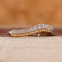 Milgrain Wedding Band in Yellow Gold with Curved Design