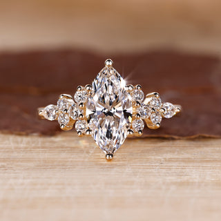 Marquise diamond ring with nature-inspired design
