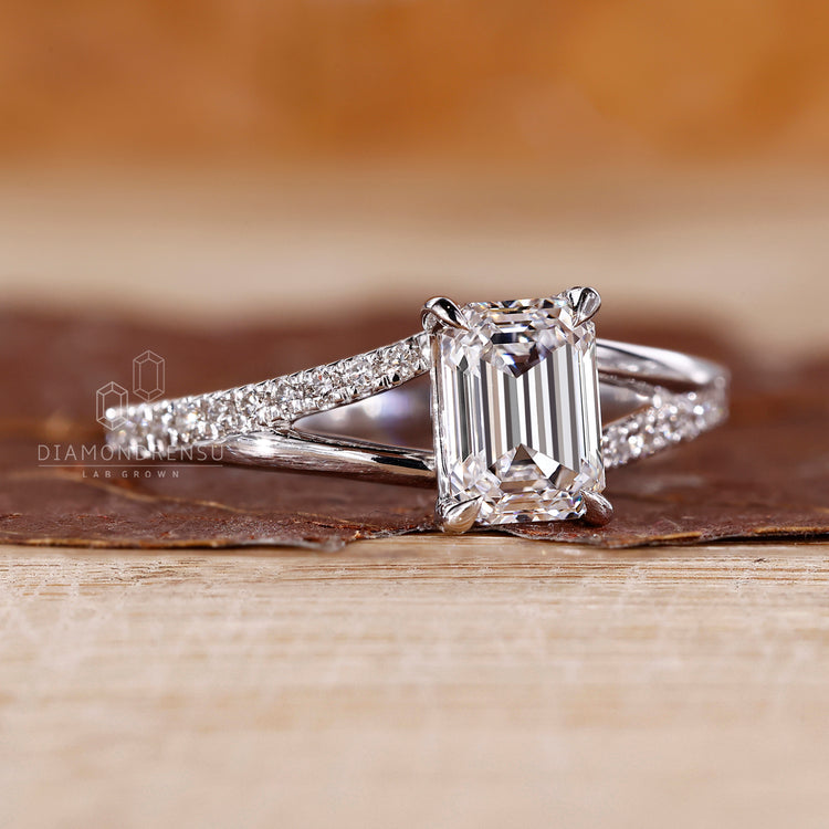 White gold engagement ring with pave setting.
